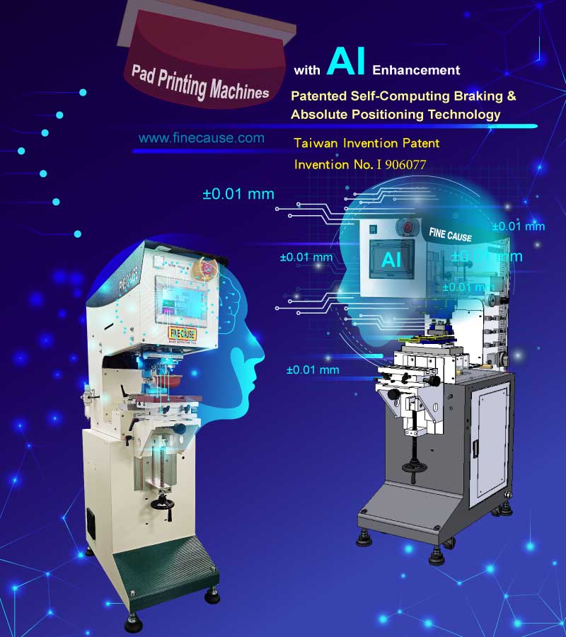 AI Pad Printer Featuring Patented Self-Computing Braking and Absolute Positioning